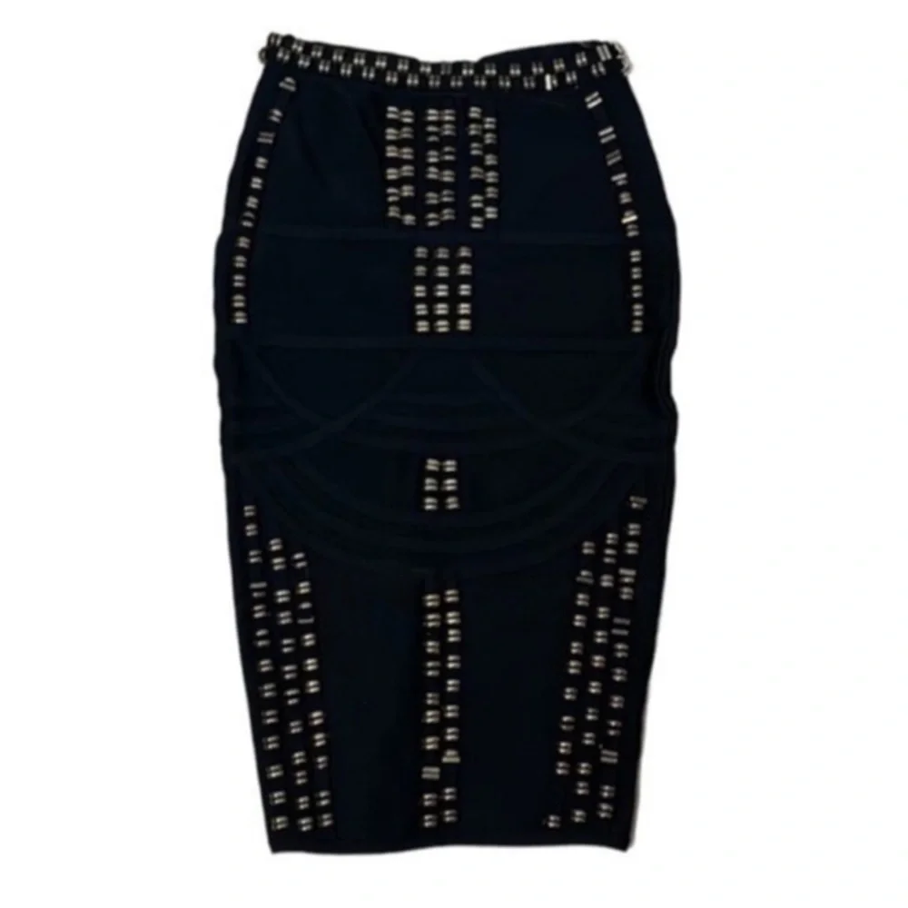 Chic Black Embellished Pencil Skirt